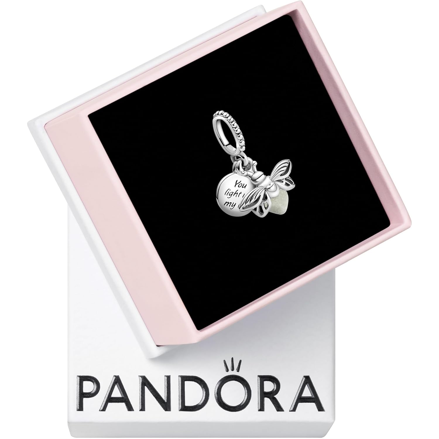 PANDORA Glow-in-the-Dark Firefly Dangle Charm - Compatible Moments Bracelets - Gift for Women - Sterling Silver with Glow-in-the-Dark Glass - with Gift Box