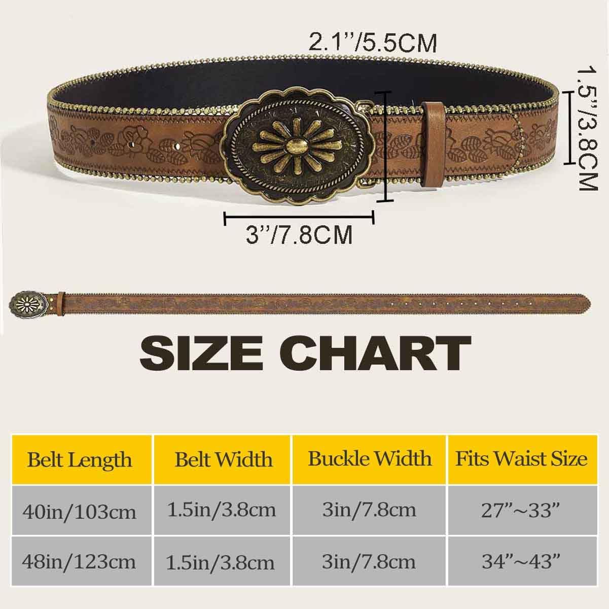 Yalice Brown Western Belt for Women Cowgirls Leather Belts for Jeans Pant Men Cowboys Country Belt with Vintage Buckle