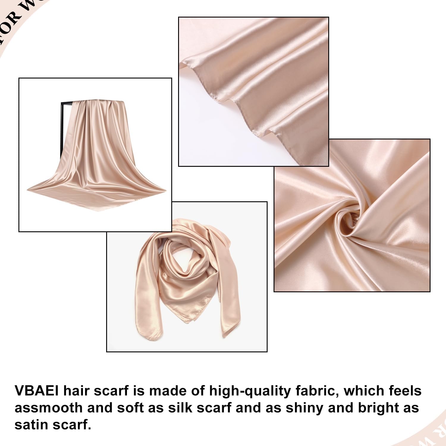 35” Large Square Satin Head Scarf - 3Pcs Silk Like Head Scarves Silk Bandana Satin Hair Scarf Head Wraps For Women