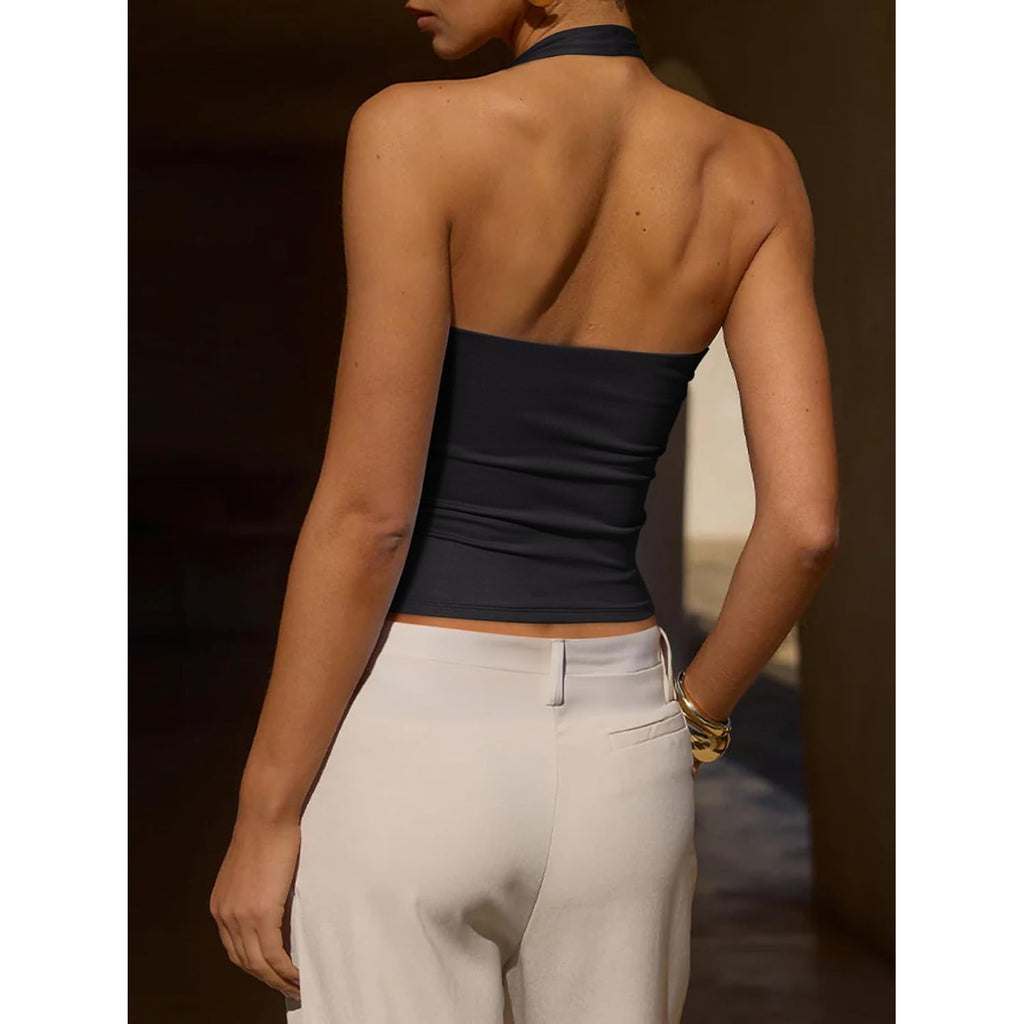 REORIA Women's Halter Going Out Tops 2025 Summer Y2K Shirts Sleeveless Sexy Crop Tank Top Y2k Outfits