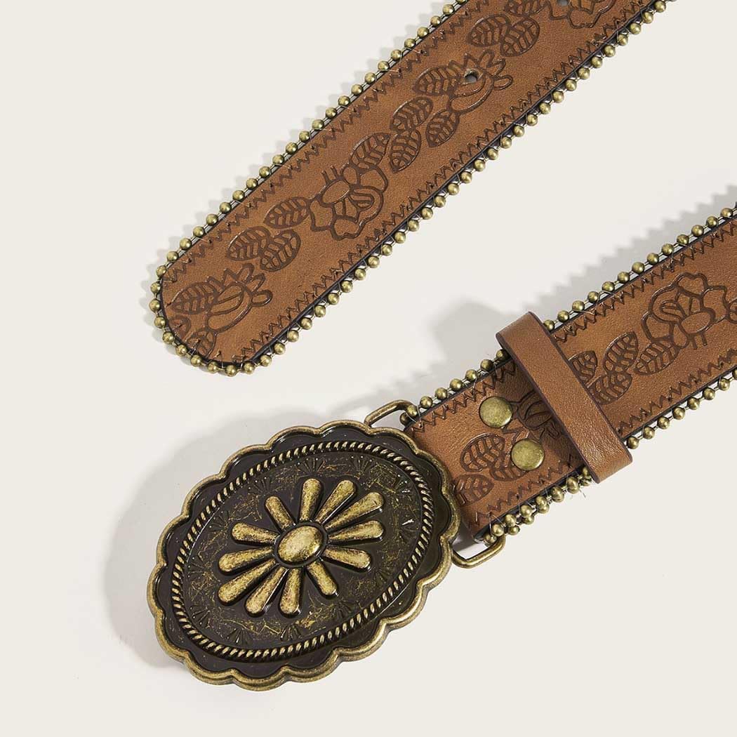 Yalice Brown Western Belt for Women Cowgirls Leather Belts for Jeans Pant Men Cowboys Country Belt with Vintage Buckle