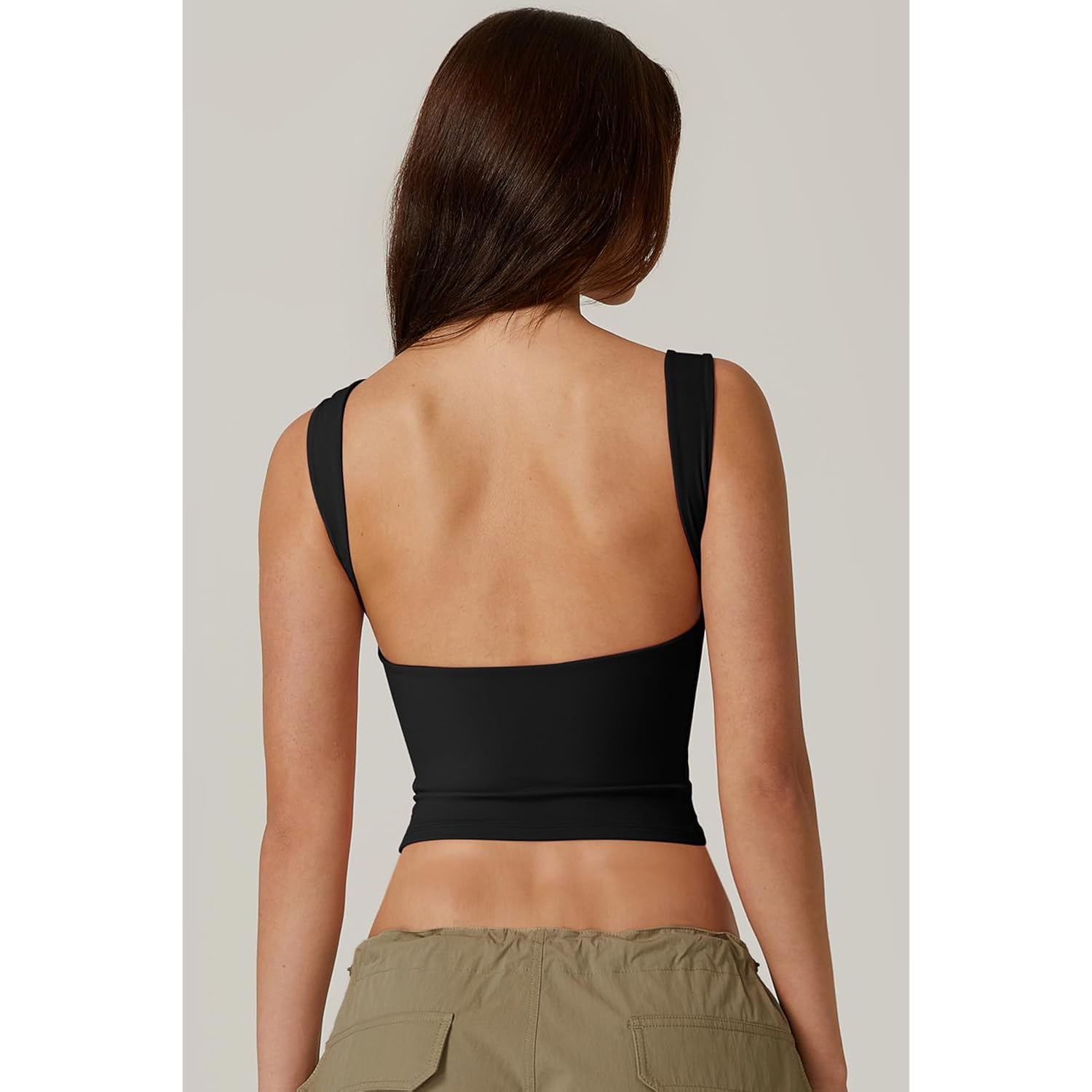 QINSEN Women's Sexy Open Back Sleeveless Crop Tank High Neck Slim Fit Cropped Tee Shirt Y2k Tops