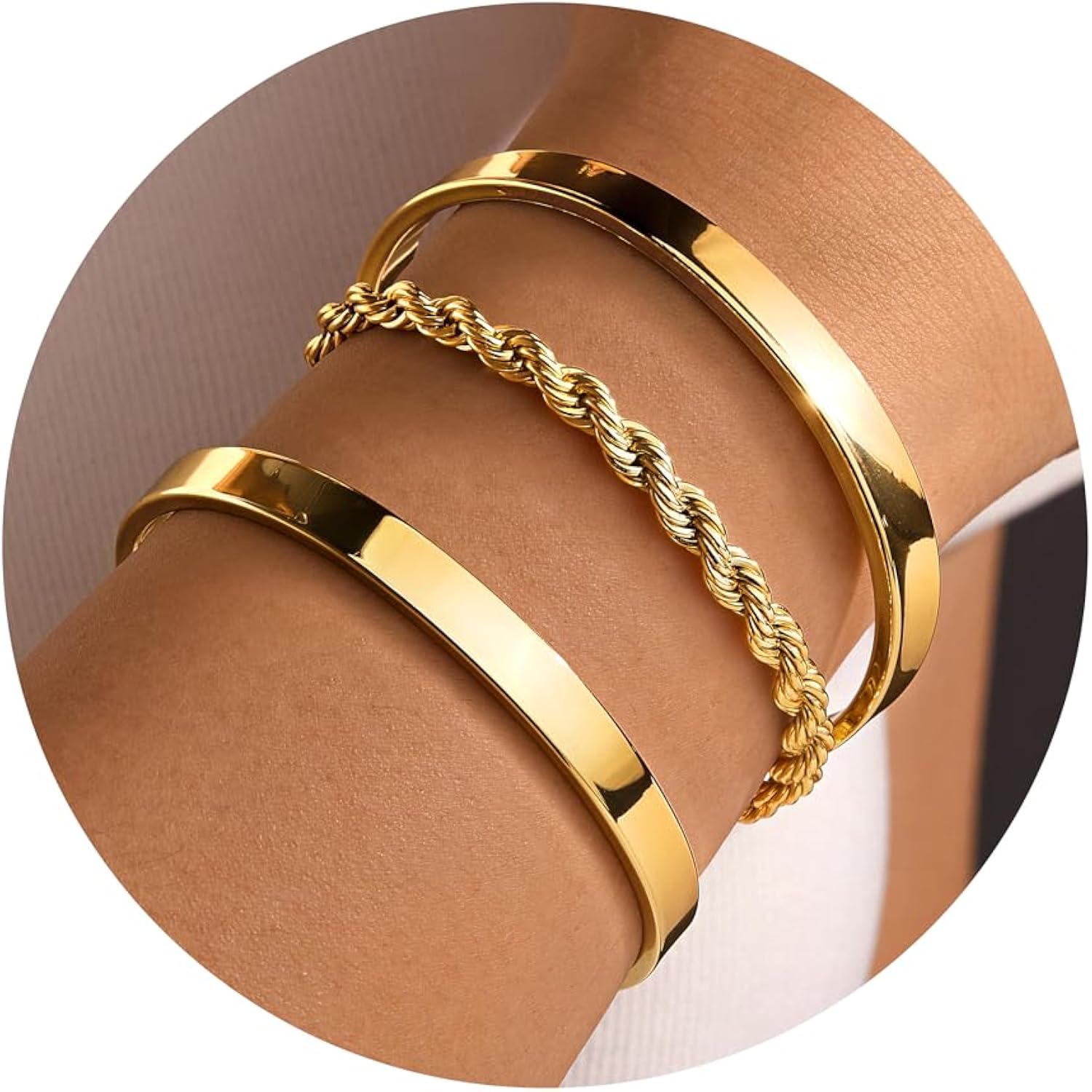 Gold Bracelets for Women Non Tarnish Dainty 14K Real Gold Plated Bangle Cuff Bracelets Stack for Women,Waterproof Stackable Bracelet Gold Jewelry Trendy Gifts Adjustable