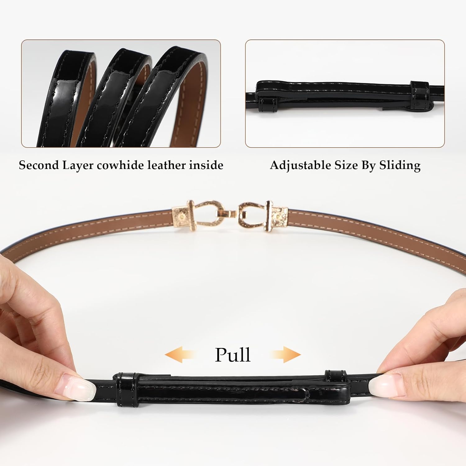 WERFORU Women Classic Leather Belt With Square Gold Silver Buckle For Jeans Pants