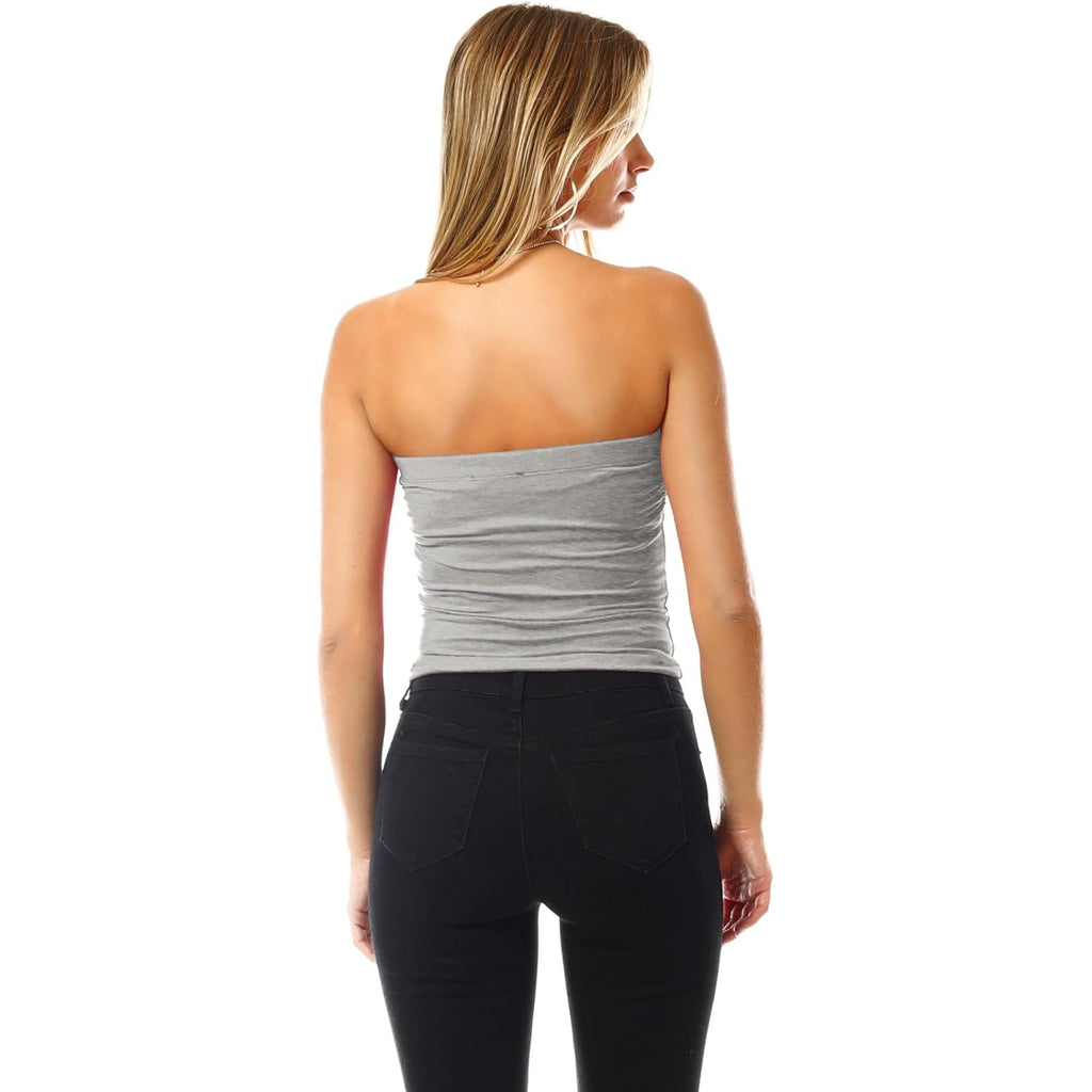 MixMatchy Women's 3 Pack Casual Summer Ruched Side Backless Double Layered Tube Top with Built in Shelf Bra