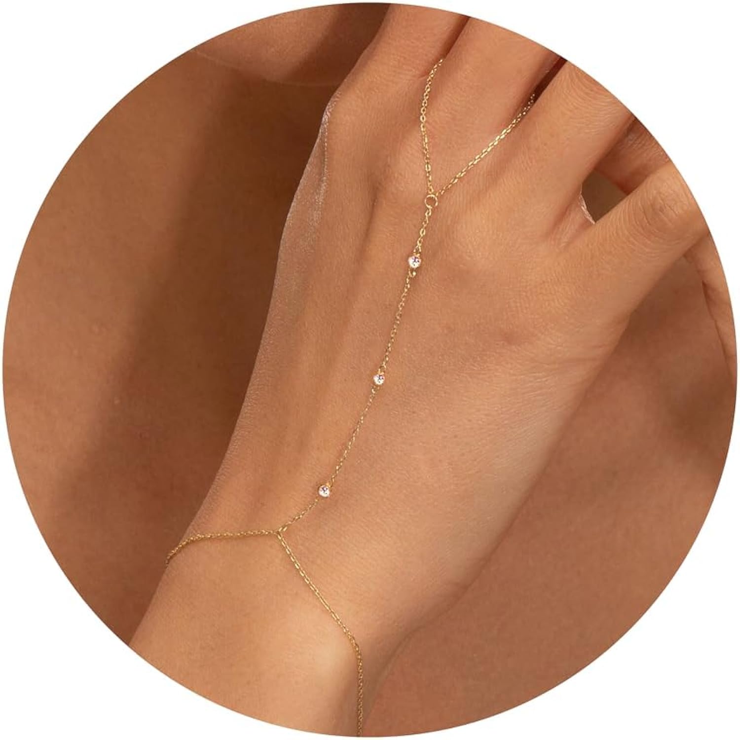Gold Hand Chain Bracelet for Women Trendy, Dainty 14k Gold Ring Bracelet Hand Chain Finger Ring Slave Cuff Bracelet Cubic Zircon Hand Jewelry for Women Accessories
