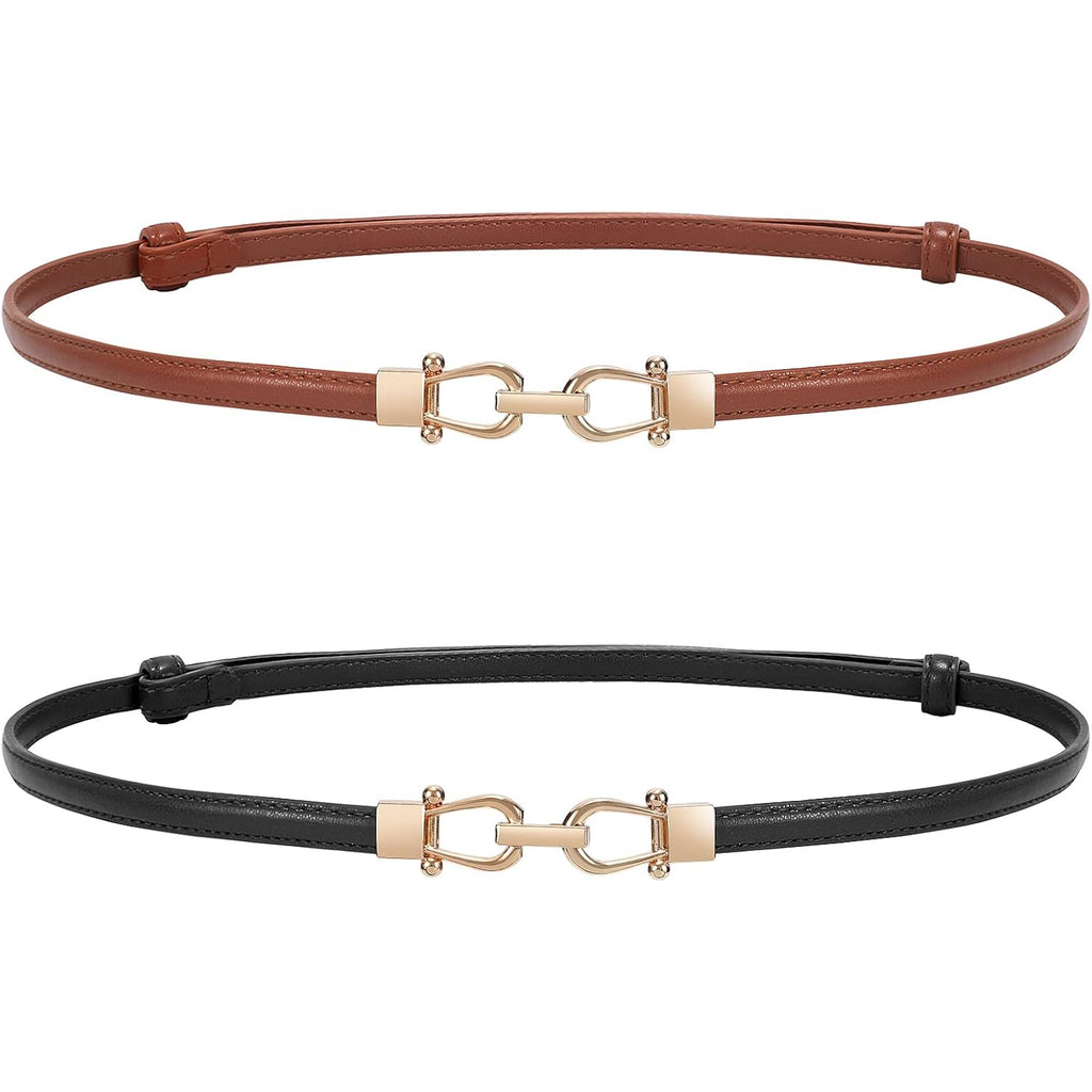 WERFORU Women Classic Leather Belt With Square Gold Silver Buckle For Jeans Pants