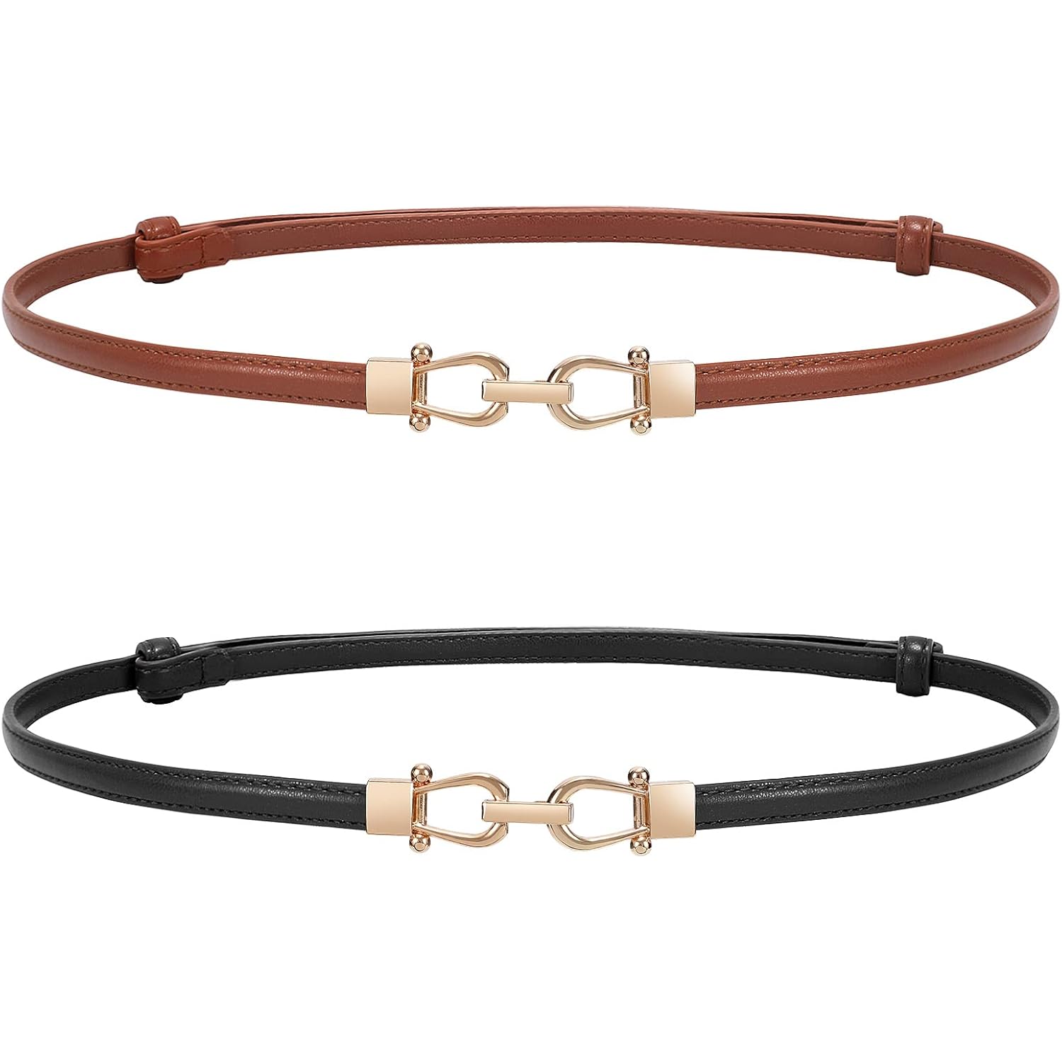 WERFORU Women Classic Leather Belt With Square Gold Silver Buckle For Jeans Pants