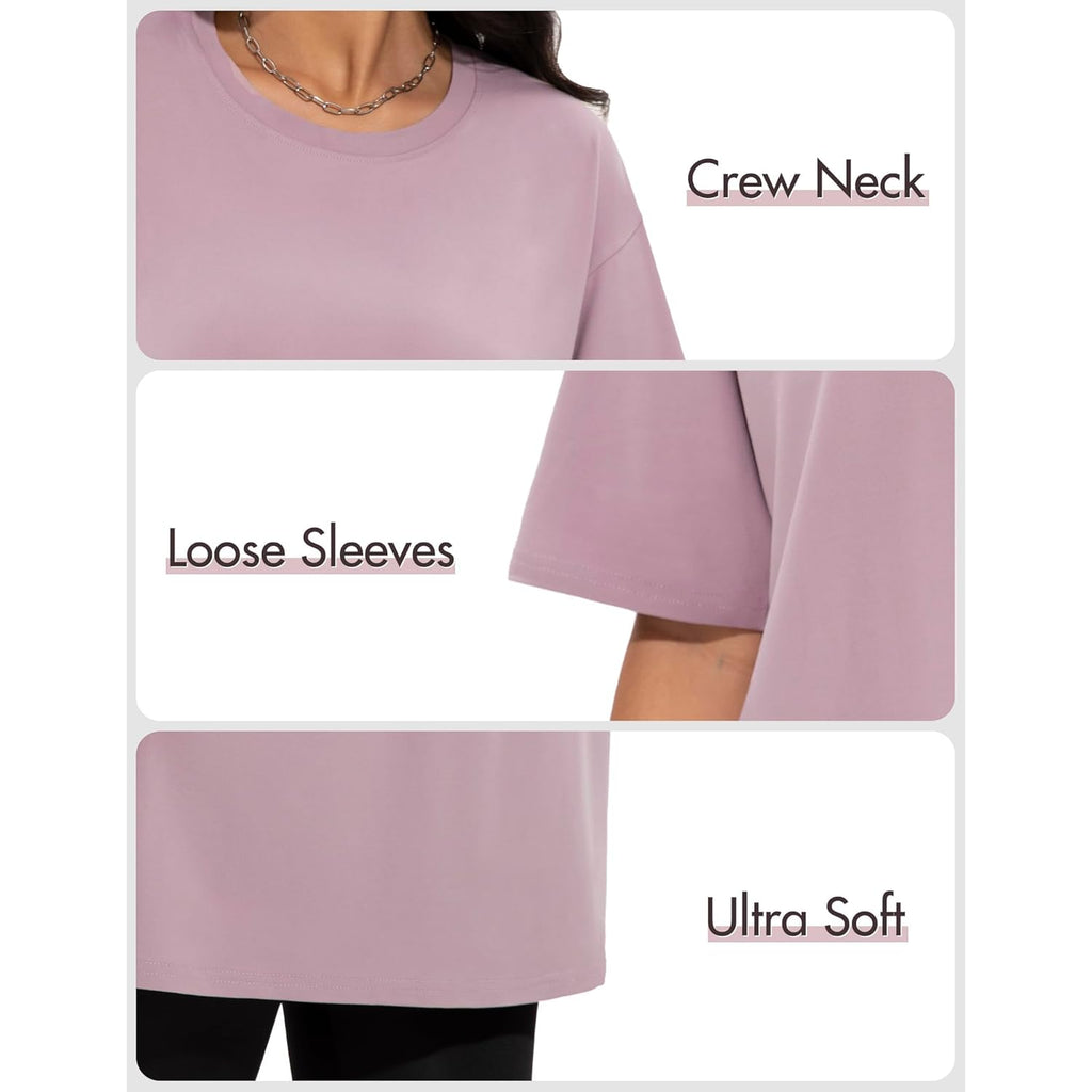 3/4 Pack Oversized Tshirts for Women, Loose Fit Crew Neck Summer Baggy Tops Workout Tees Plus Size T Shirts