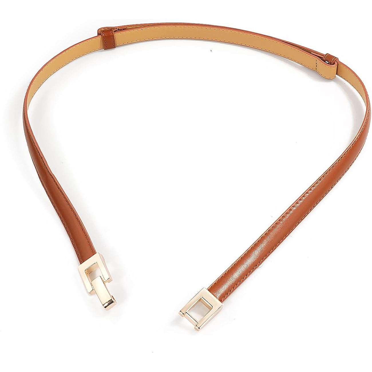 Glamorstar Skinny Belts for Women Thin PU Leather Waist Belt with Gold Buckle for Dresses