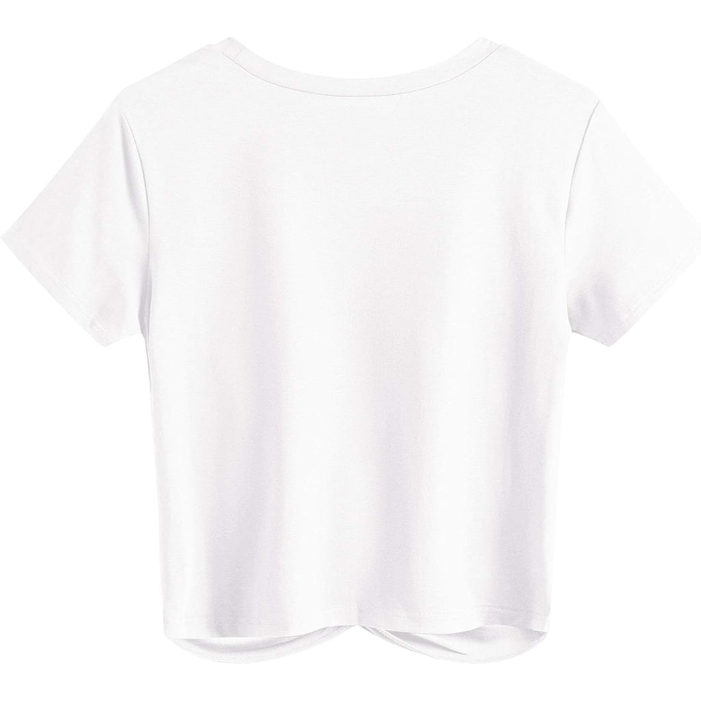 JINKESI Women's Summer Causal Short Sleeve Blouse Round Neck Crop Tops Twist Front Tee T-Shirt
