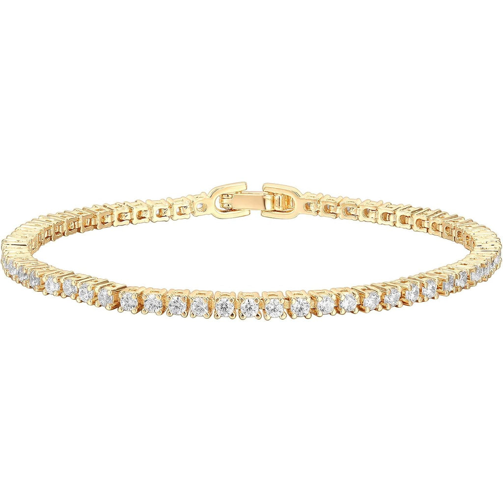 PAVOI 14K Gold Plated Cubic Zirconia Classic Tennis Bracelet | Gold Bracelets for Women | 4mm CZ, Size 6.5-7.5 Inch