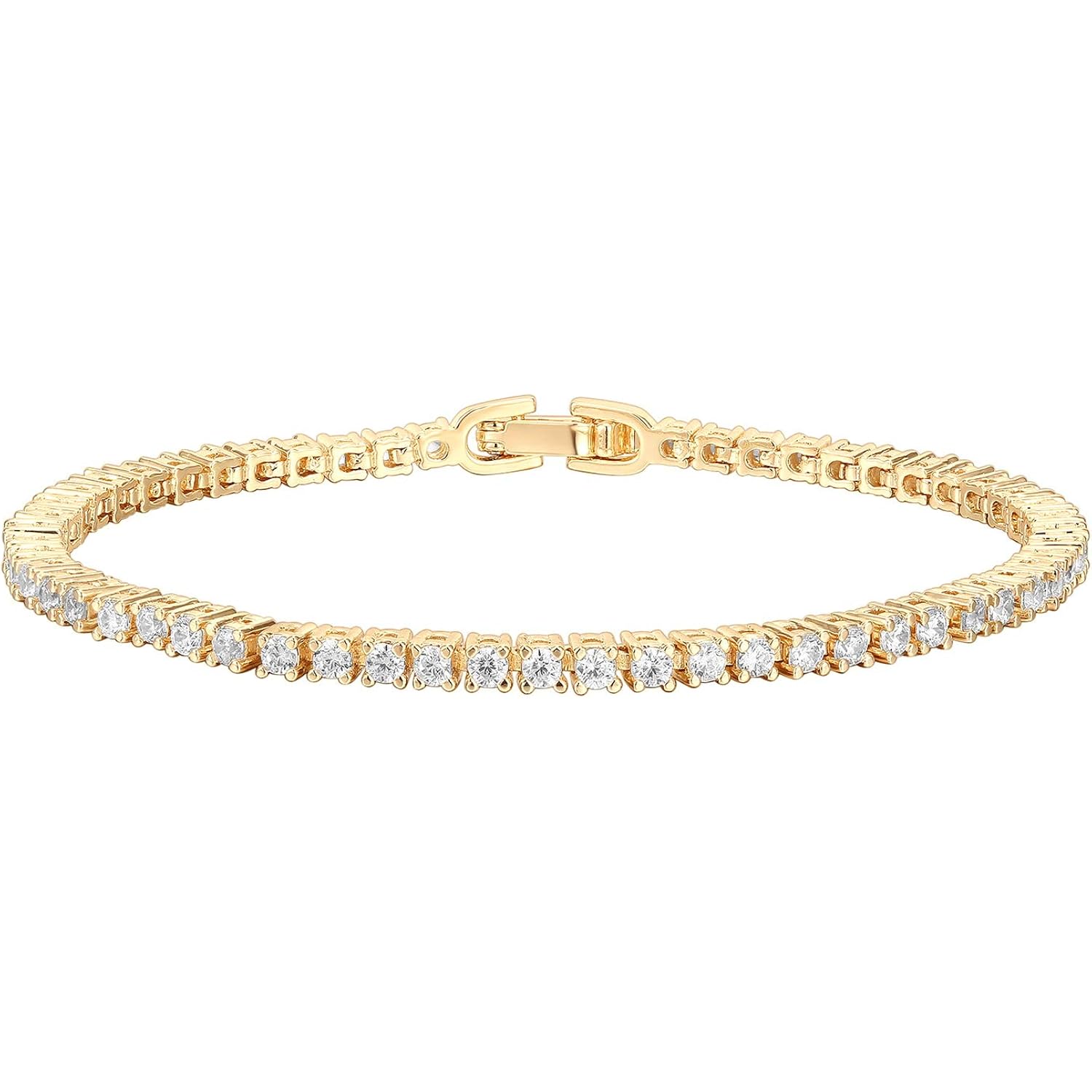 PAVOI 14K Gold Plated Cubic Zirconia Classic Tennis Bracelet | Gold Bracelets for Women | 4mm CZ, Size 6.5-7.5 Inch