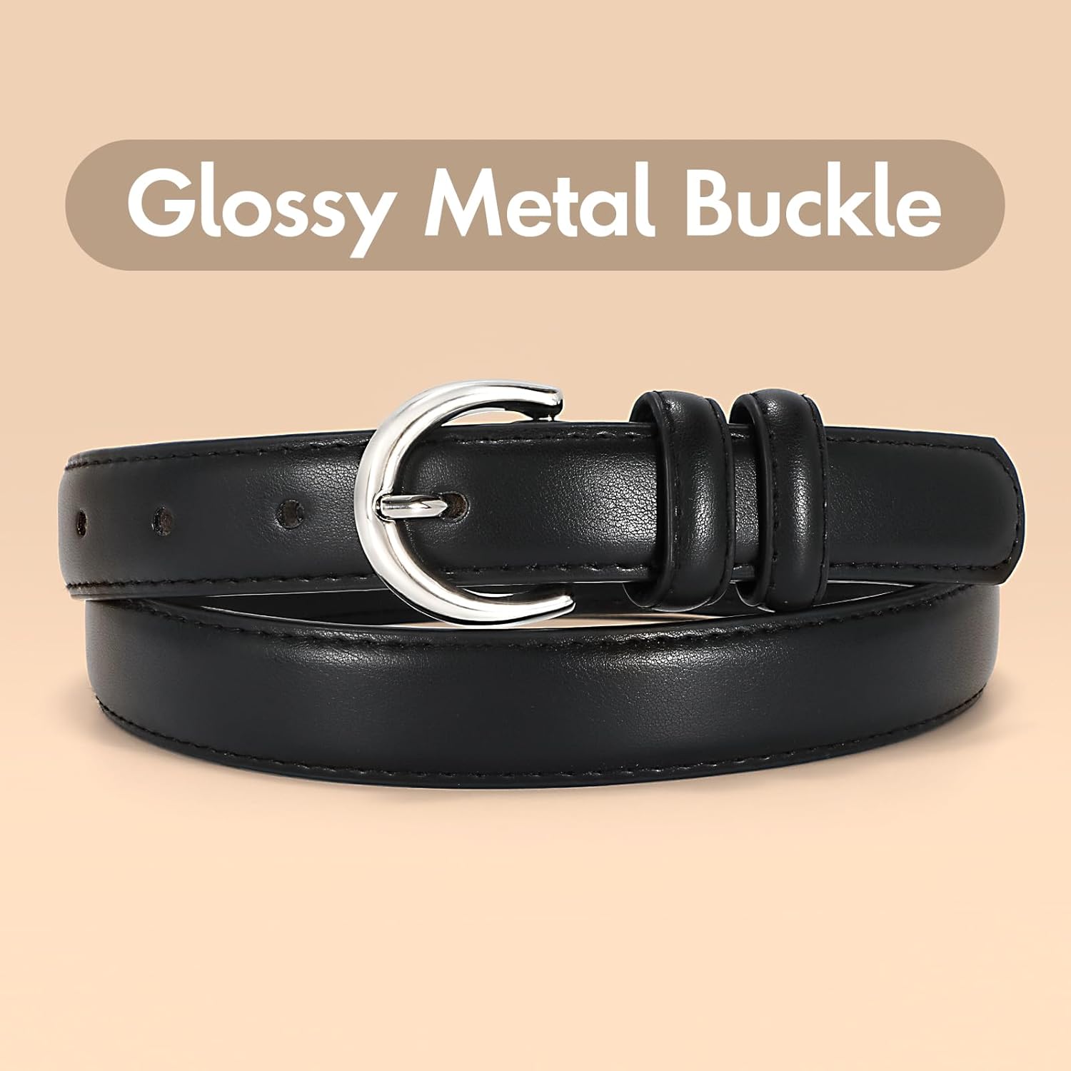 Women Leather Belt for Jeans Pants Fashion Ladies Skinny Belt for Dresses Thin Belt with Single Prong Buckle