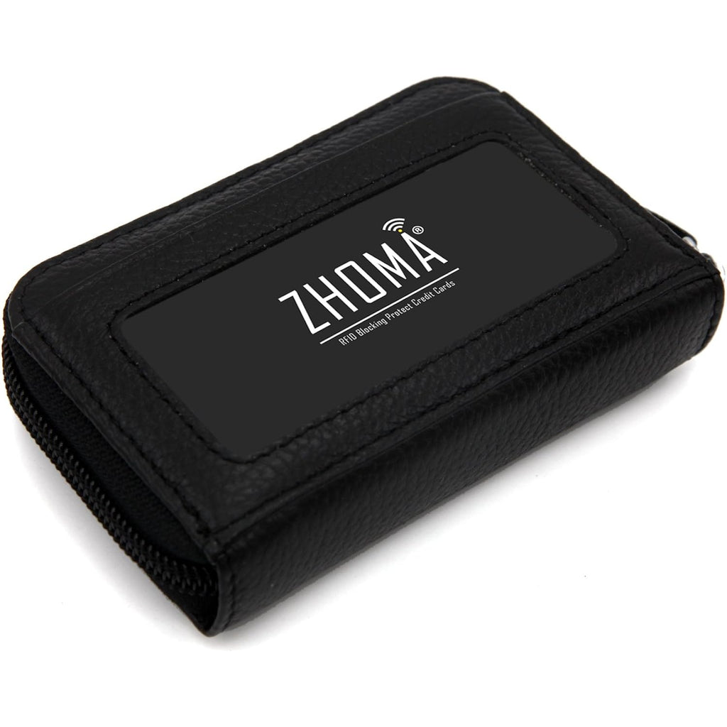 RFID Blocking Genuine Leather Credit Card Case Holder Security Travel Wallet - Black
