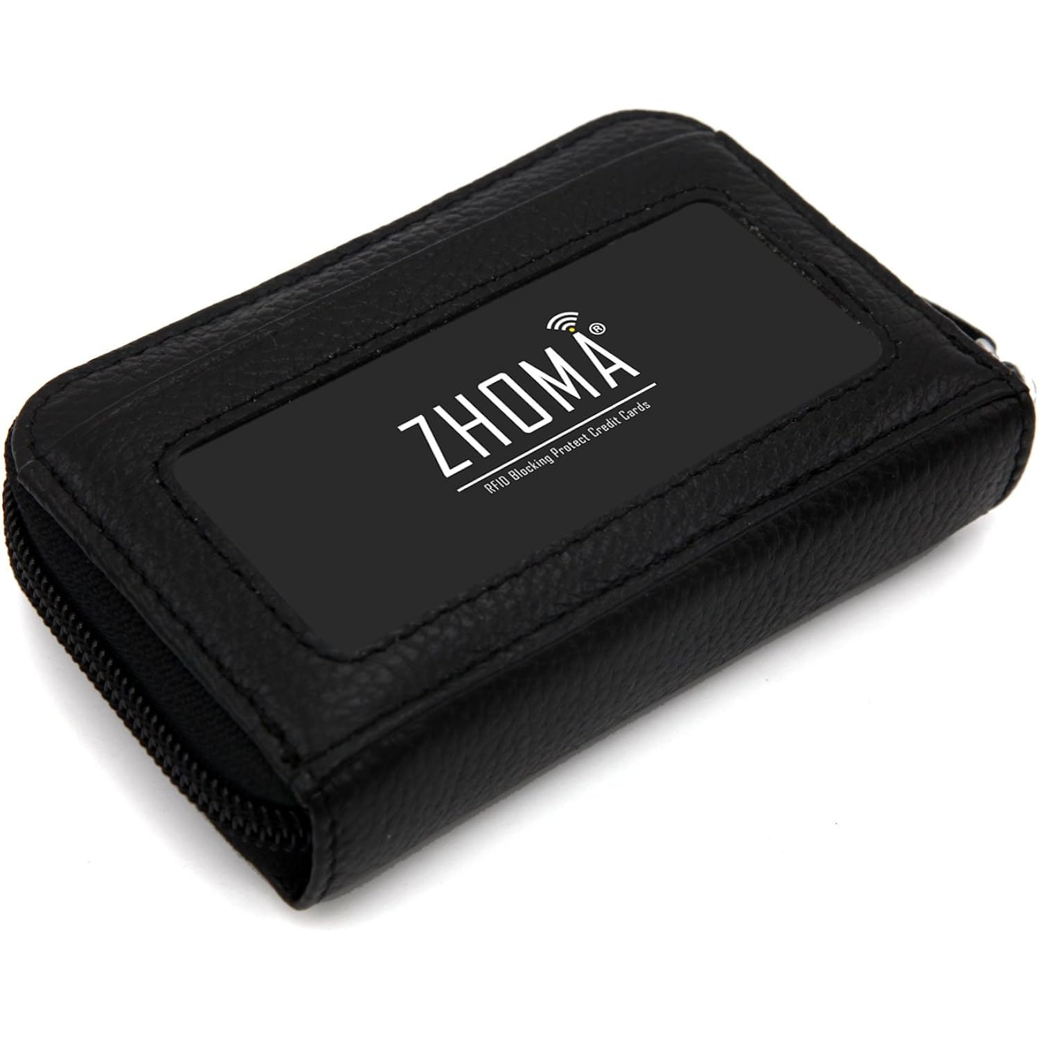 RFID Blocking Genuine Leather Credit Card Case Holder Security Travel Wallet - Black