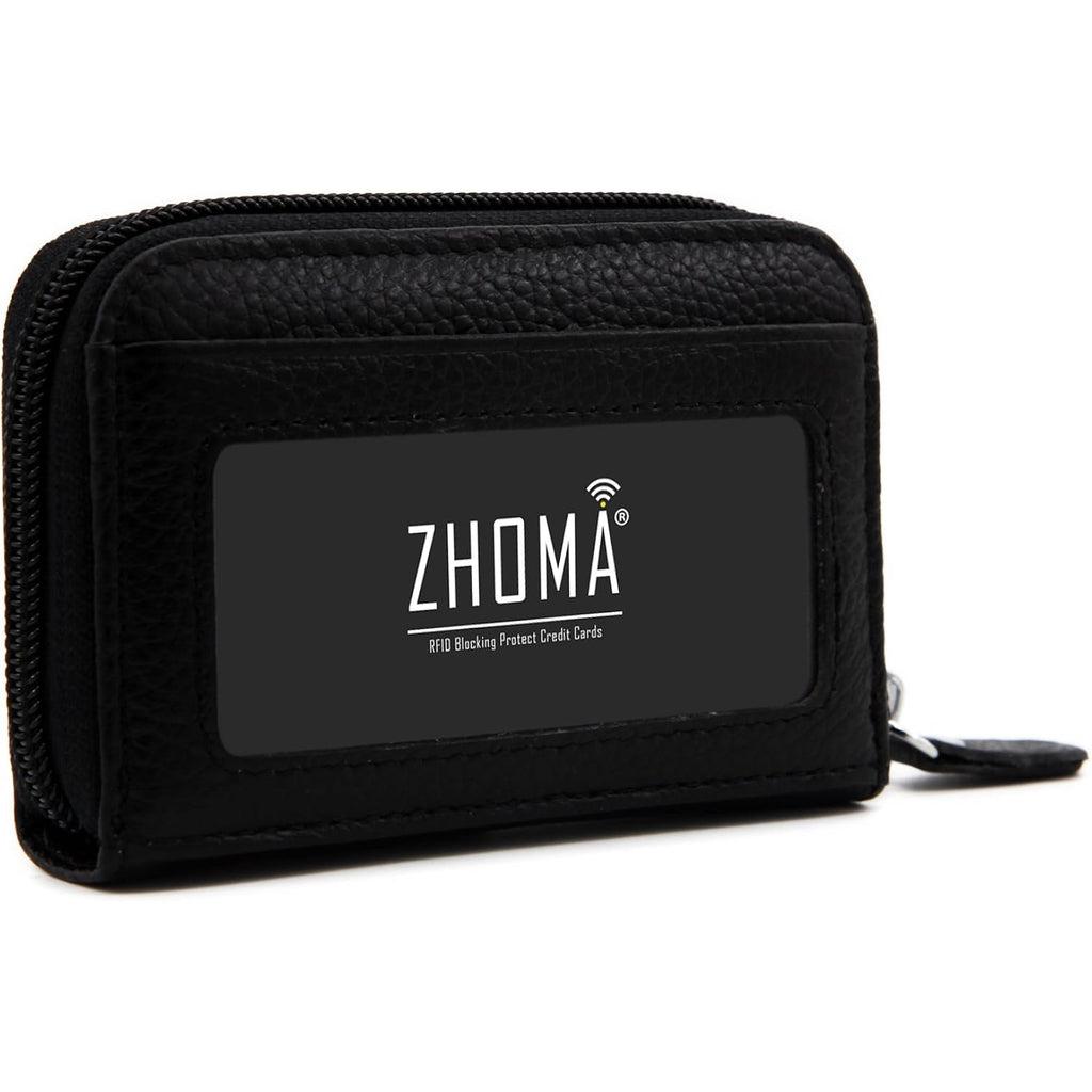 RFID Blocking Genuine Leather Credit Card Case Holder Security Travel Wallet - Black