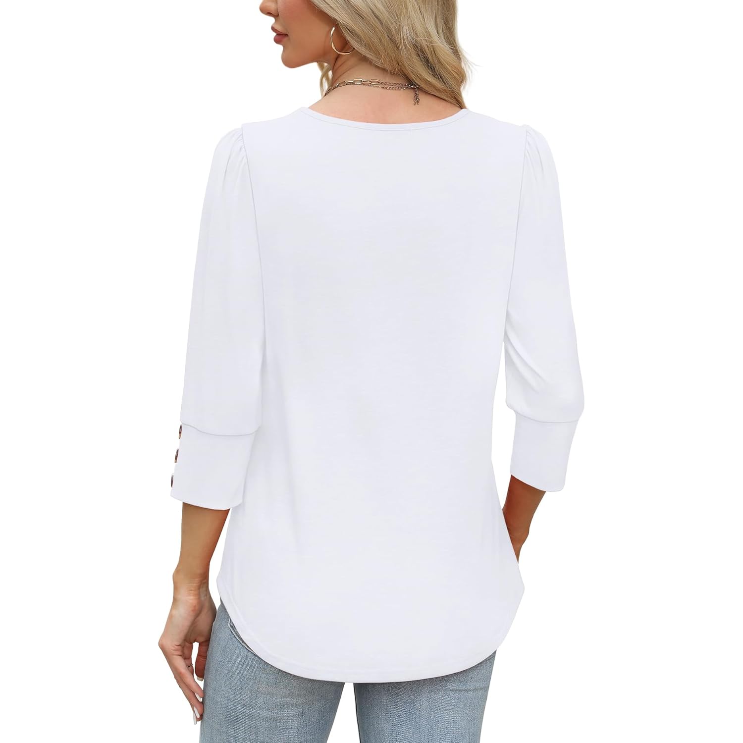 OFEEFAN Womens Tops 3/4 Sleeve with Buttons Dressy Casual Blouses Summer Outfits Beach Vacation Plus Size Spring Clothes