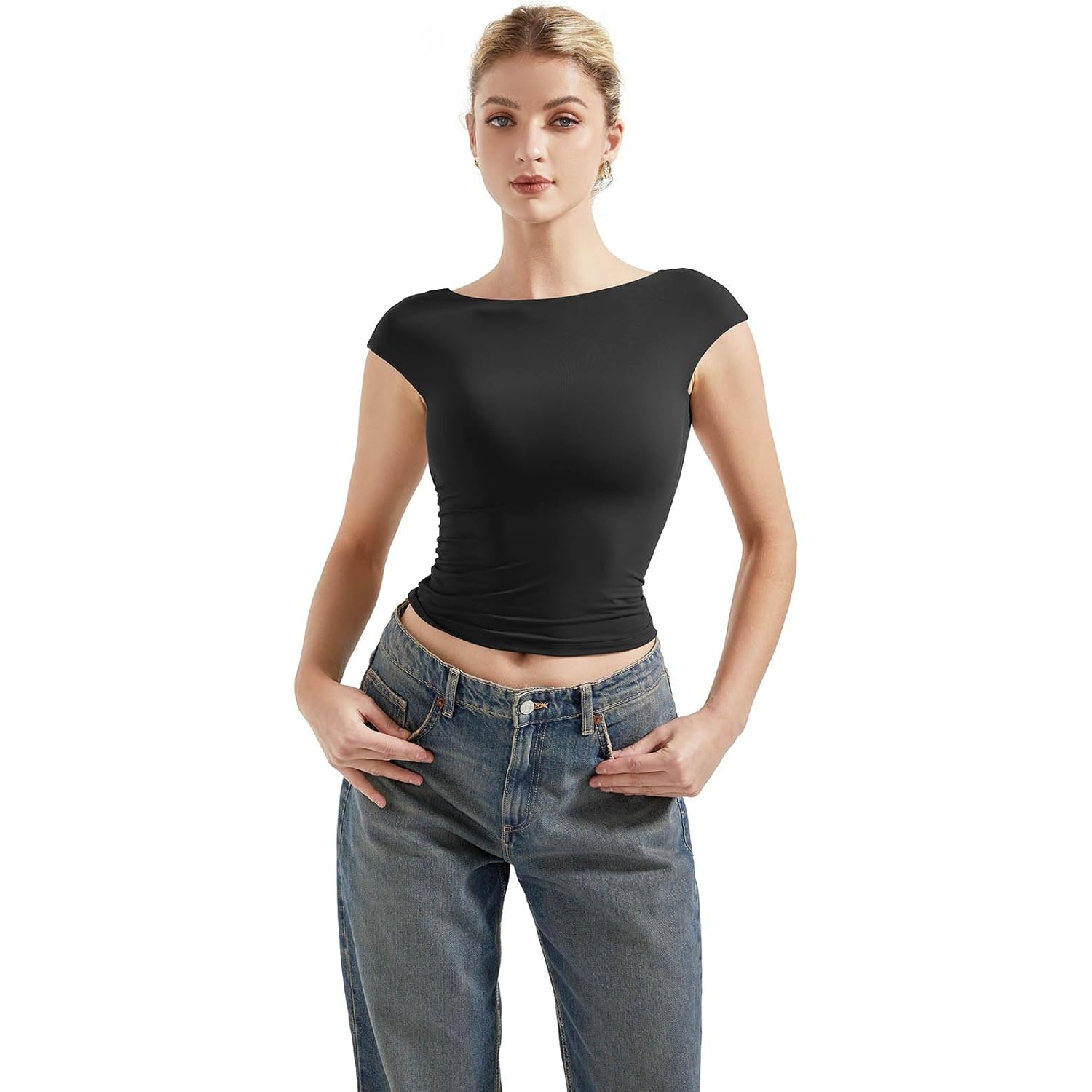 SUUKSESS Women Backless Sexy Going Out Tops Double Lined Open Back Y2k Basic Tee Shirts