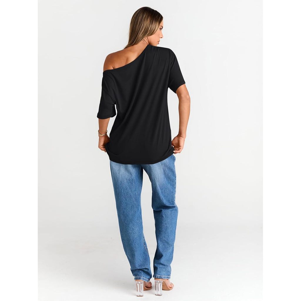 Trendy Queen Womens Off The Shoulder Tops Oversized T-Shirts Short Sleeve Tees Summer 2025 Casual Spring Fashion Clothes
