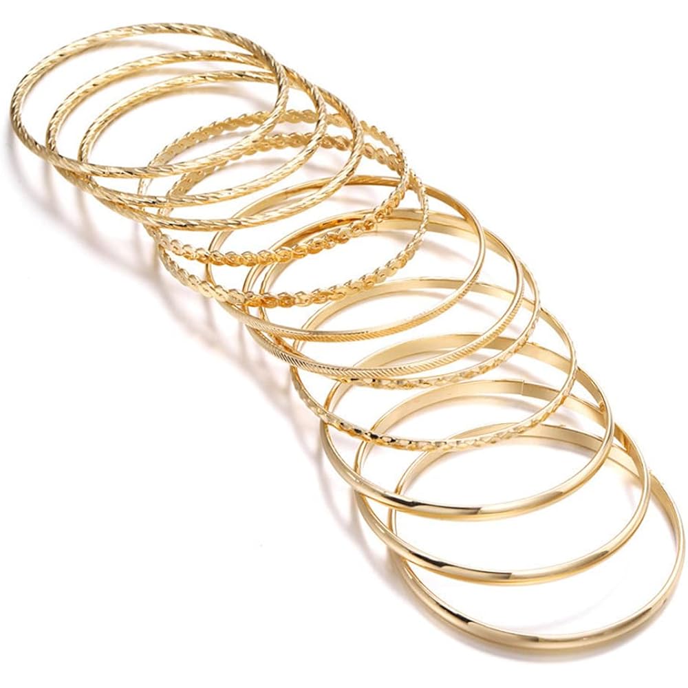 16Pcs Gold Bangle Bracelets for Women - Multi Layer Stackable Textured Bracelets Boho Jewelrys Set.