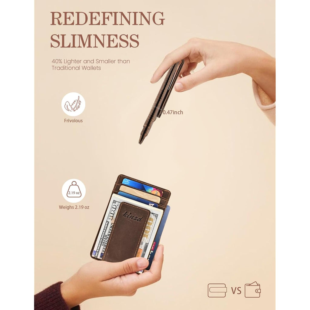 kinzd Money Clip, Front Pocket Wallet, Leather RFID Blocking Strong Magnet thin Wallet