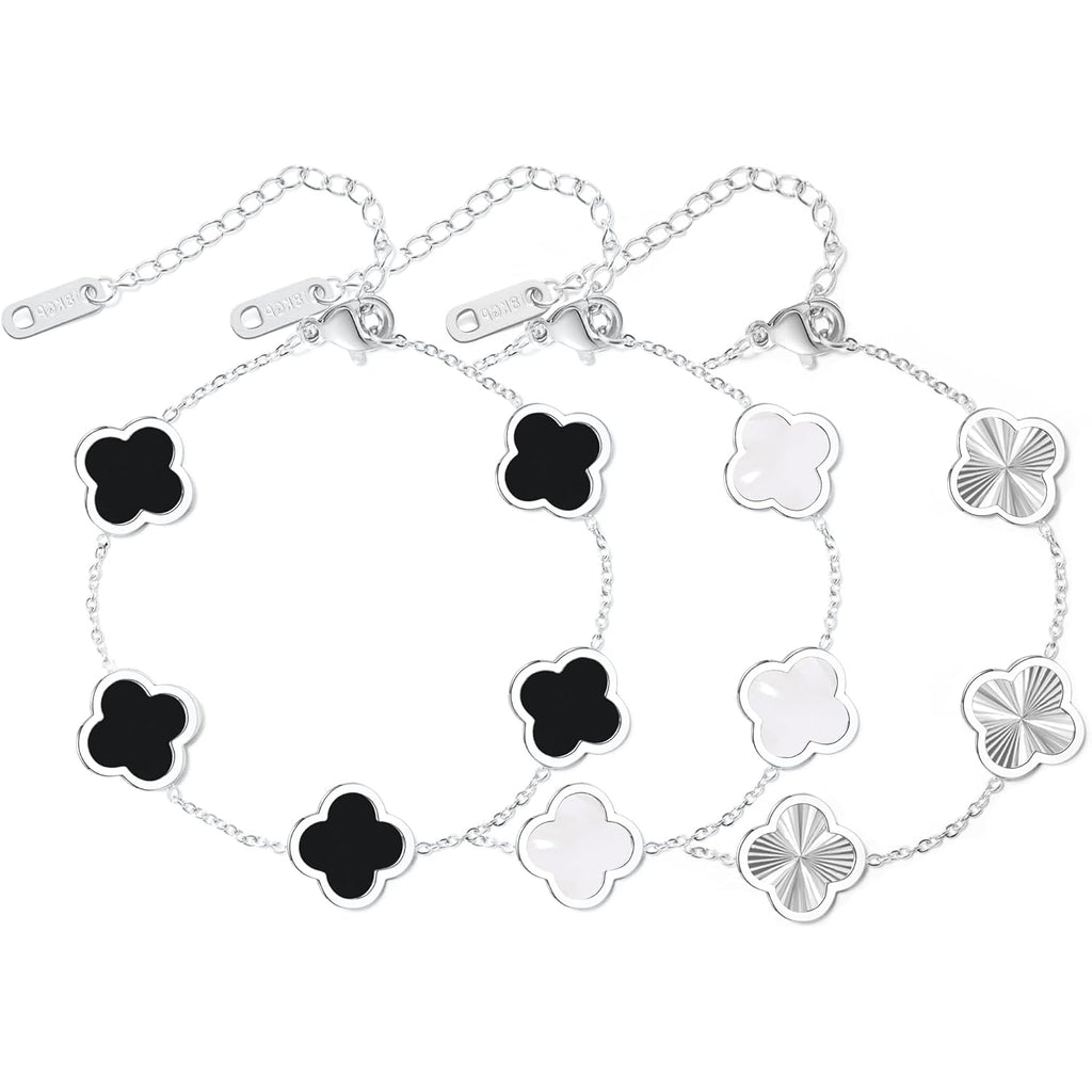 3PC Clover Bracelets Set 18k Gold Plated Lucky Clover Bracelet Women Adjustable Link Bracelets Cute Gold Jewelry