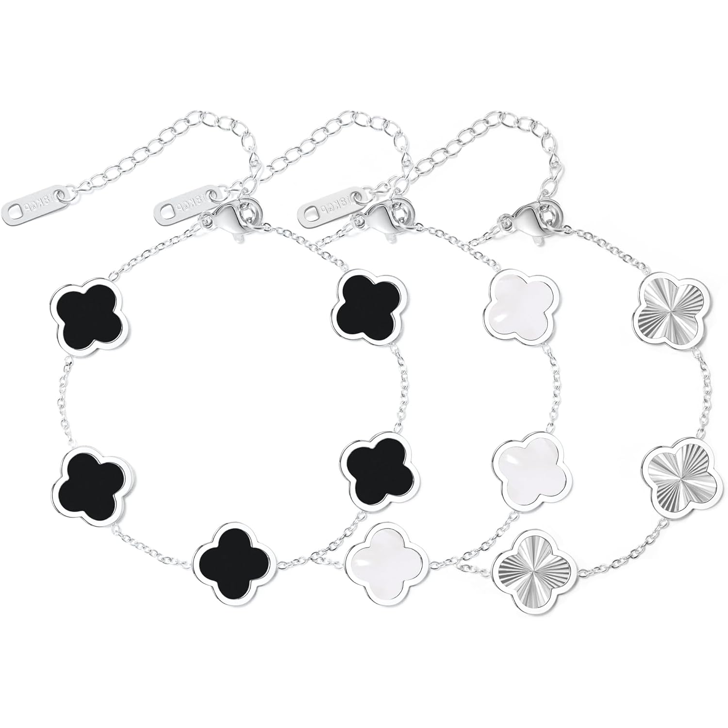 3PC Clover Bracelets Set 18k Gold Plated Lucky Clover Bracelet Women Adjustable Link Bracelets Cute Gold Jewelry