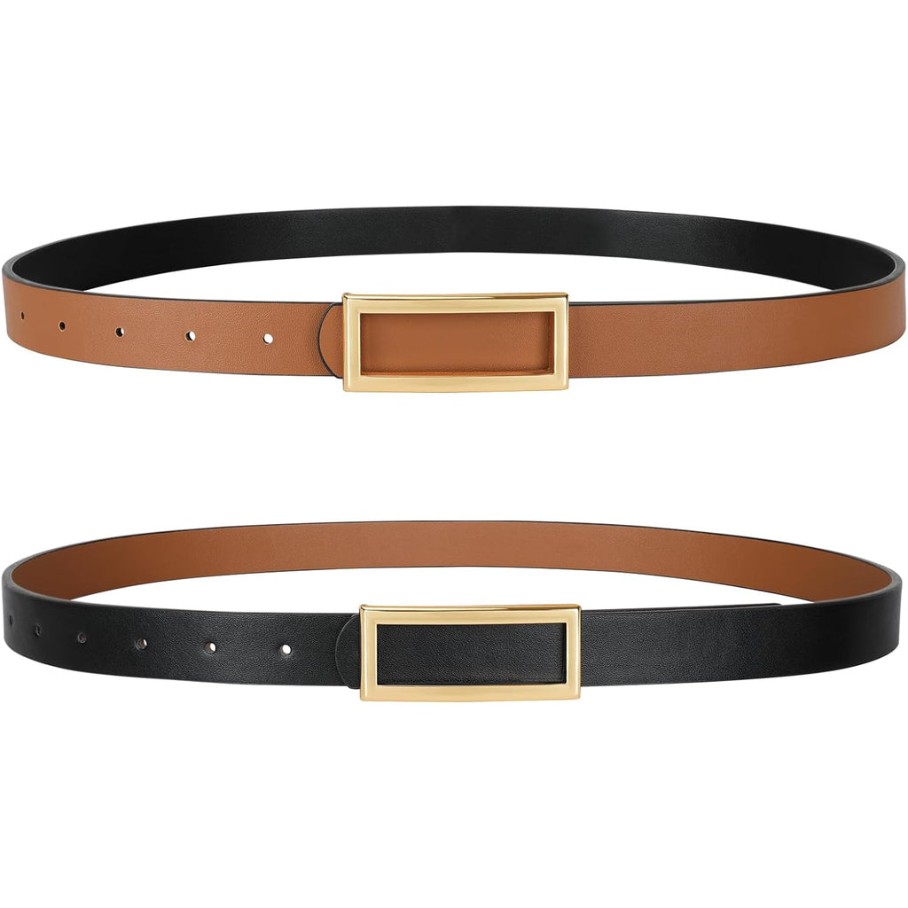 SANSTHS Skinny Reversible Belts for Women, Two-in-one Women Thin Belt for Dresses Jeans Pants with Gold Buckle