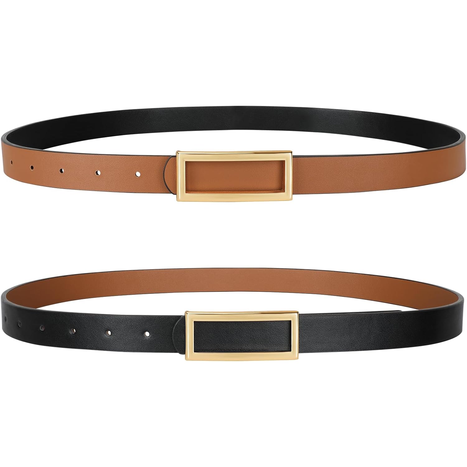 SANSTHS Skinny Reversible Belts for Women, Two-in-one Women Thin Belt for Dresses Jeans Pants with Gold Buckle