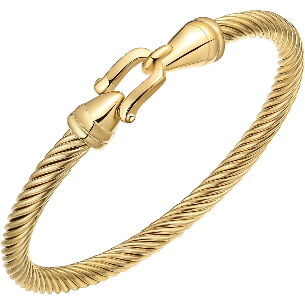 Stainless Steel Twisted Cable Wire Bracelets with Hook Clasp Stylish Roman Digital Bangle Bracelet for Women