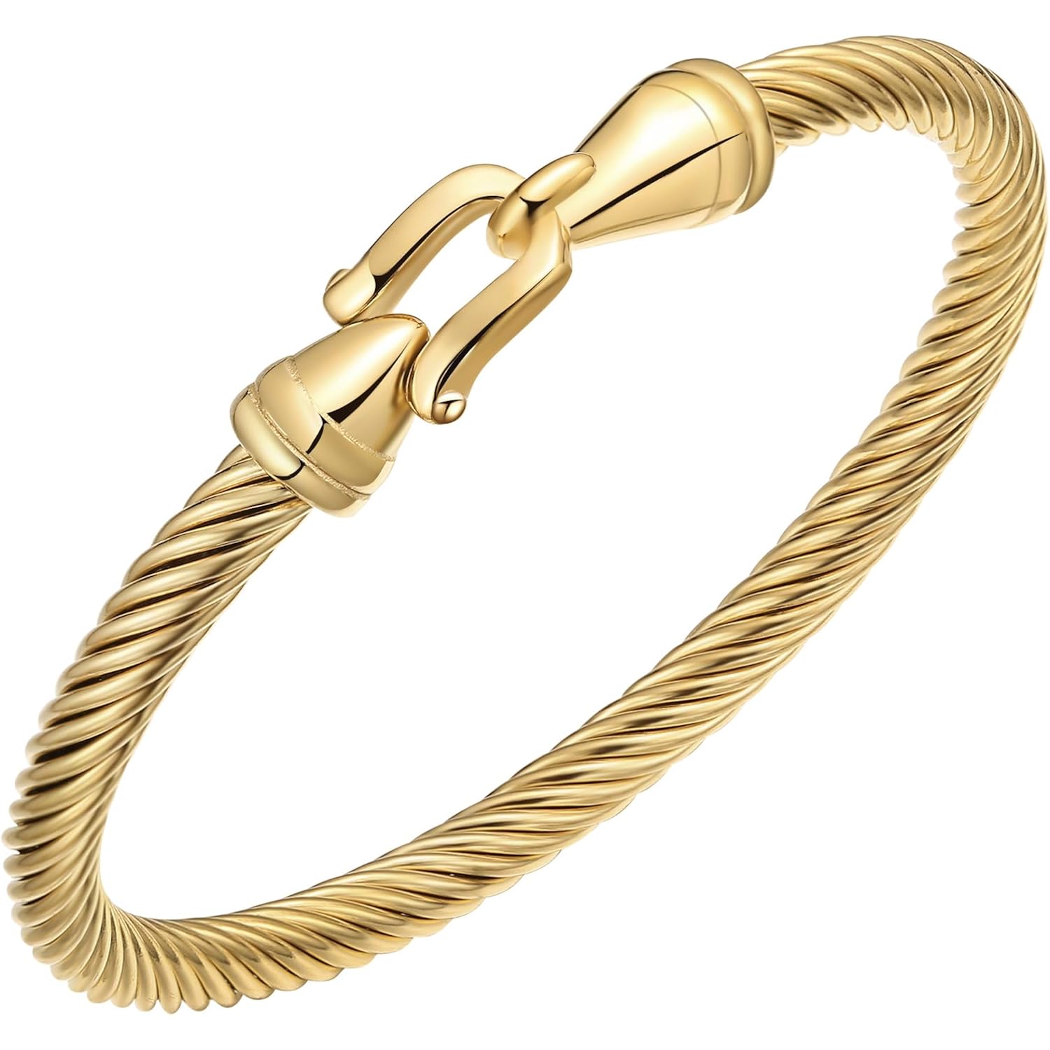 Stainless Steel Twisted Cable Wire Bracelets with Hook Clasp Stylish Roman Digital Bangle Bracelet for Women