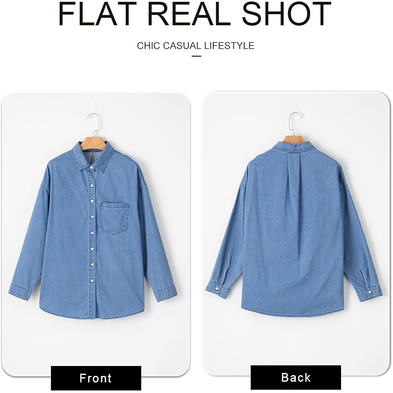 Astylish Women Denim Shirts Button Down Blouse V Neck Casual Tops