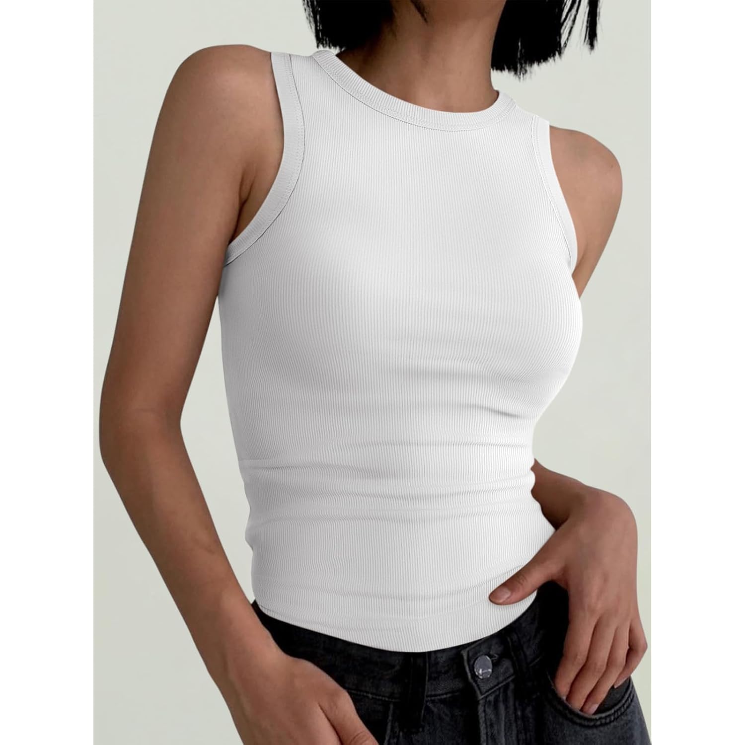 ANRABESS Womens Sleeveless High Neck Tank Tops Fashion Summer Casual Basic Slim Fit Ribbed Racerback Top Shirt Clothes