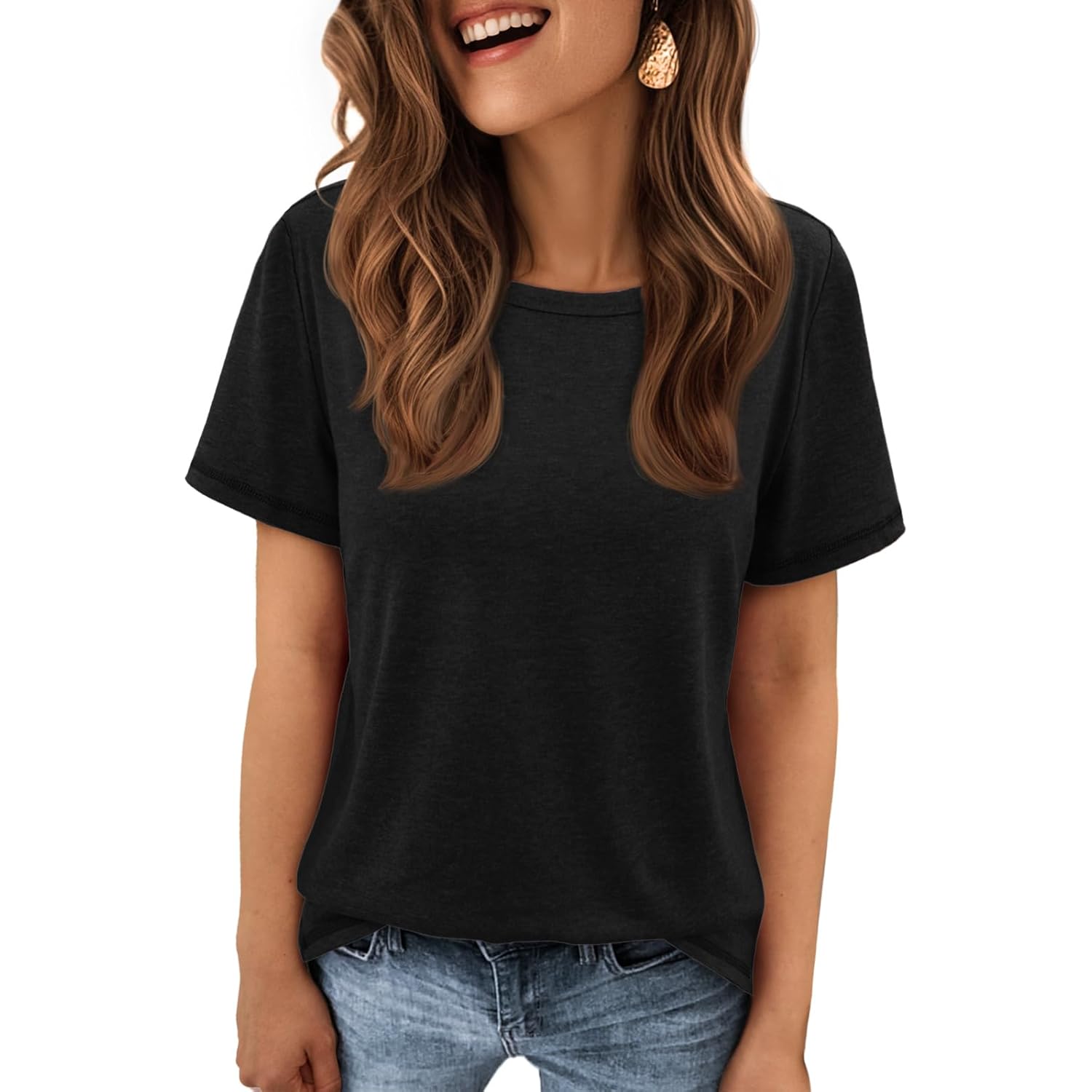 ATHMILE Womens T Shirt Summer Tops Short Sleeve Fashion Basic Casual Oversized Beach Vacation Clothes 2025 Trendy