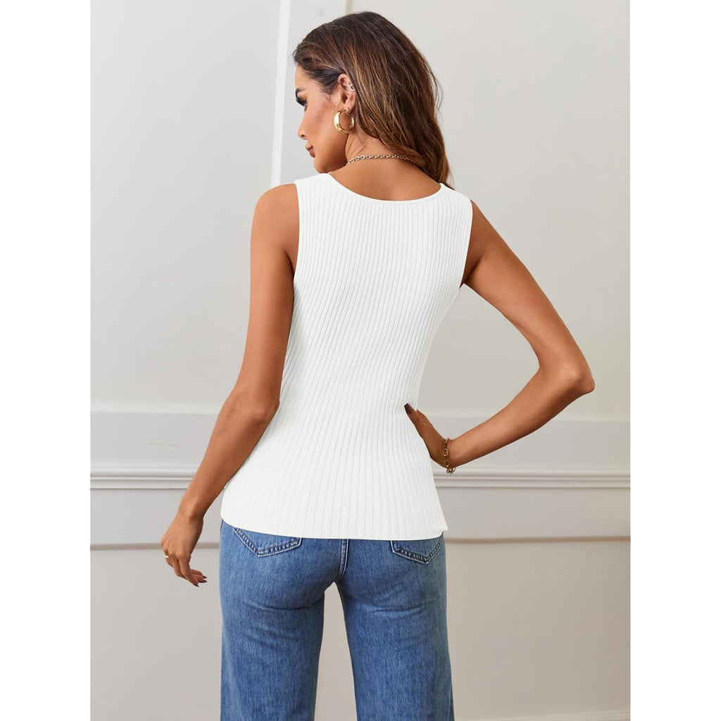 MEROKEETY Women's Ribbed Knit Tank Tops 2025 Square Neck Sleeveless Summer Basic Shirts Sweater Vest