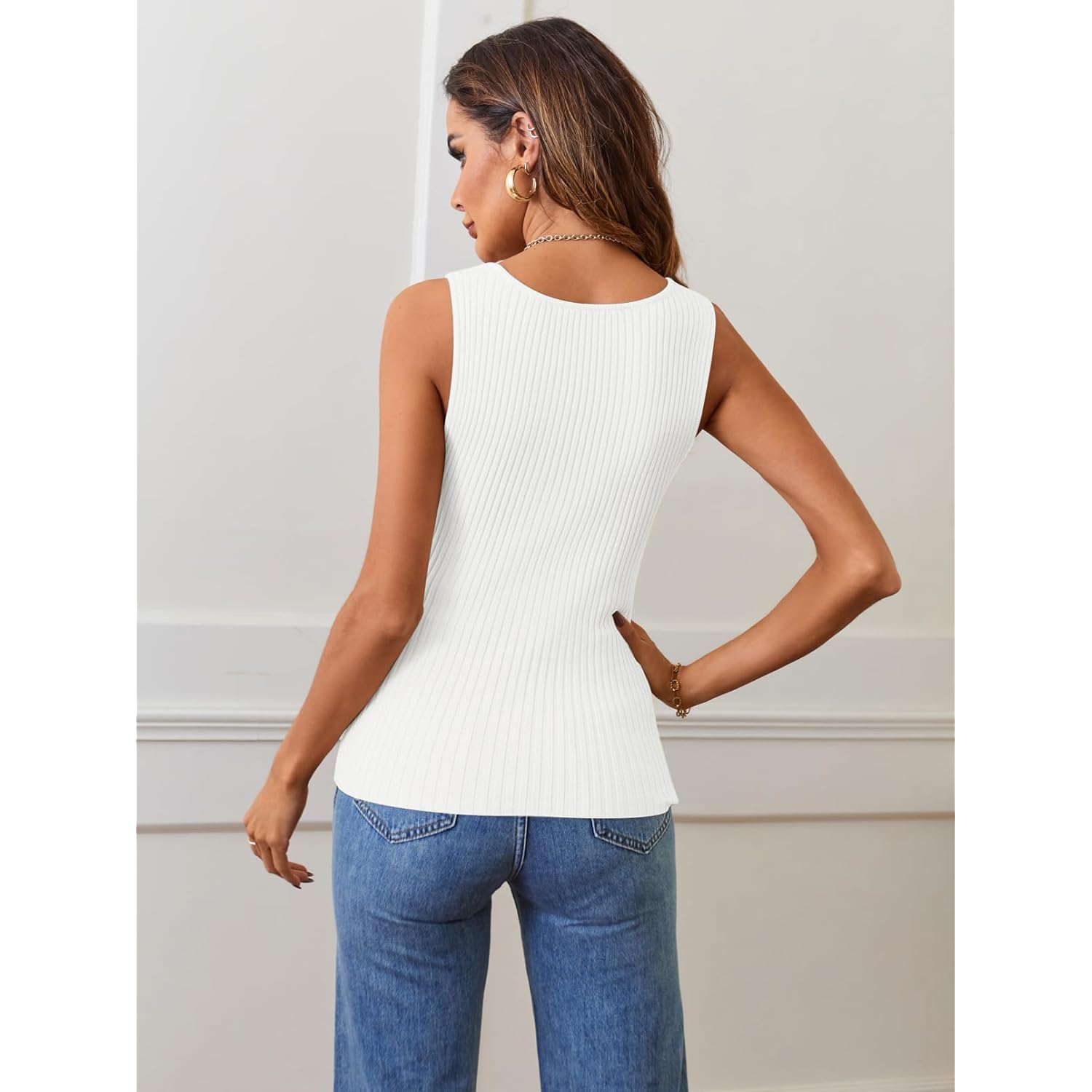 MEROKEETY Women's Ribbed Knit Tank Tops 2025 Square Neck Sleeveless Summer Basic Shirts Sweater Vest