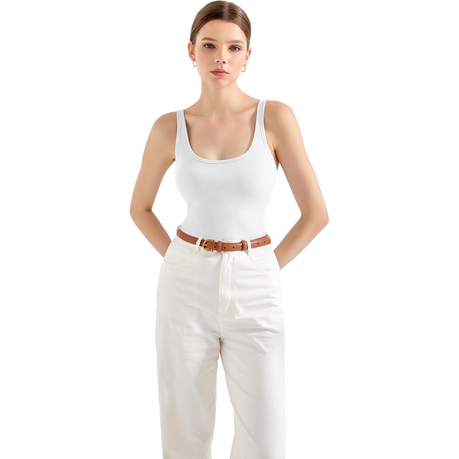 SUUKSESS Women Padded Cotton Ribbed Long Tank Tops 2025 Summer Going Out Basic Scoop Neck Cami Tops