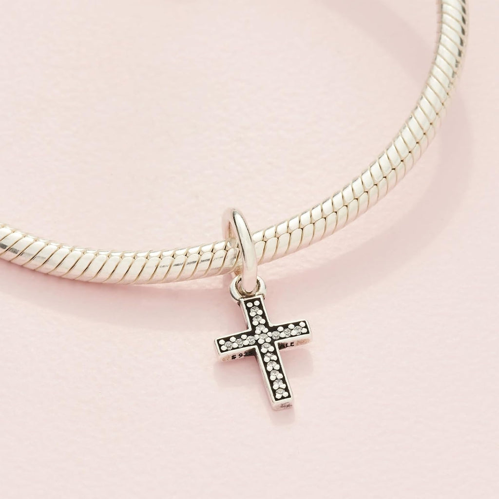 PANDORA Sparkling Cross Dangle - Compatible ME/Moments - Sterling Silver Charm with Cubic Zirconia - Gift with Gift Box