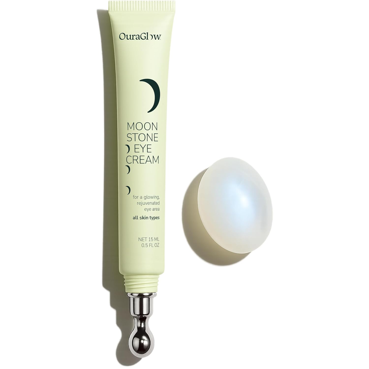Caffeine Eye Cream for Dark Circles and Puffiness – Moonstone Under Eye Cream with Cooling Tip, Retinol, Hyaluronic Acid & Peptides – for Wrinkles, Bags, Fine Lines – Fragrance-Free
