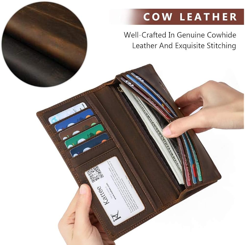 Kattee Men's Vintage Genuine Leather Long Wallet for Checkbook Credit Cards
