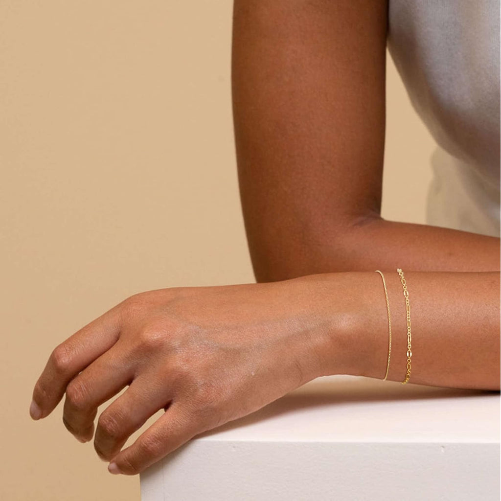 Gold Bracelets for Women, 14K Dainty Gold Plated Stackable Bracelets for Women Trendy Waterproof CZ Tennis Bracelet Set Tiny Heart Paperclip Box Chain Adjustable Bracelets Minimalist Cute Jewelry