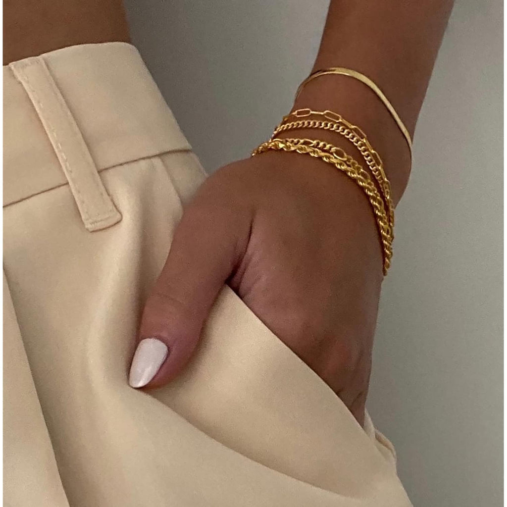 DEARMAY Gold Bracelets - Real 14K Women's Cute Tennis Cubic Beaded Link Paperclip Dainty Bracelet Pack