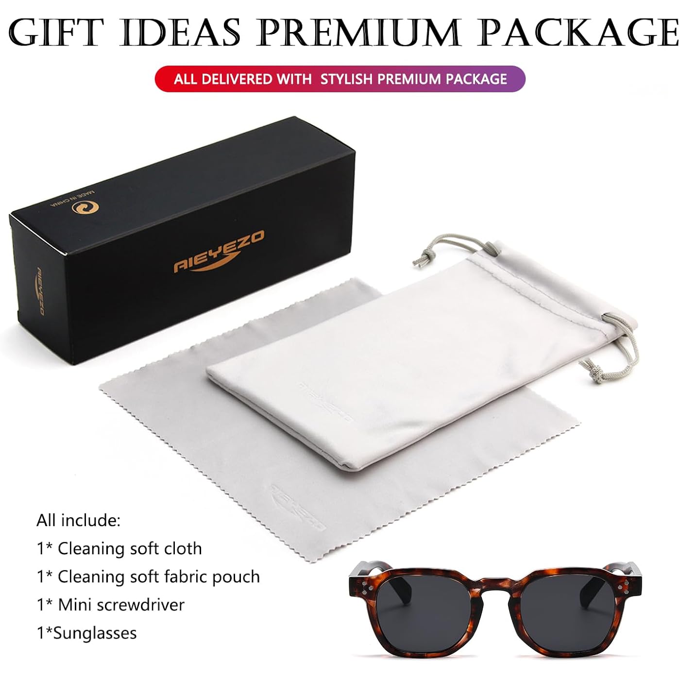 AIEYEZO Retro Sunglasses for Womens Mens Square Thick Framed Shades Trendy Vintage Sun Glasses