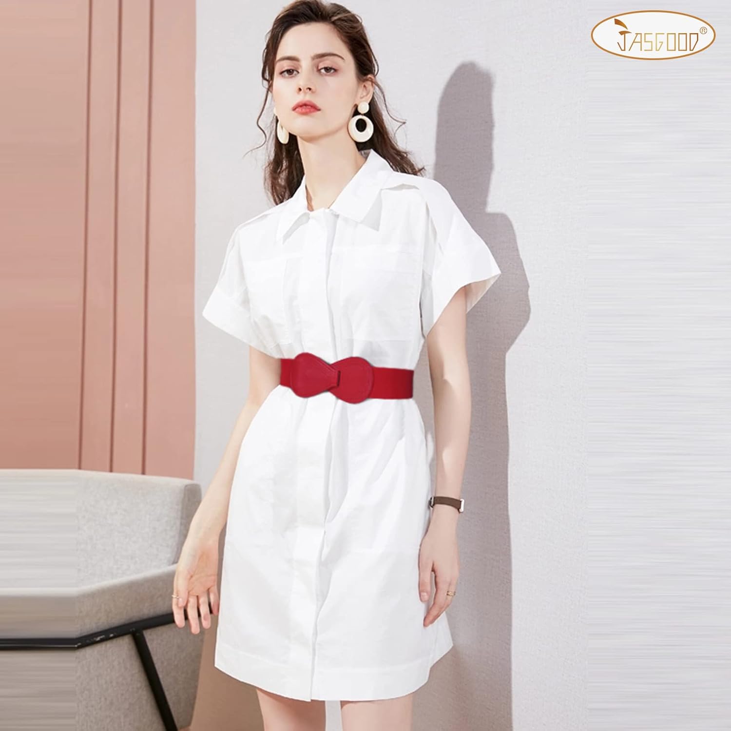 JASGOOD Women Stretchy Belts for Dress Vintage Wide Elastic Waist Belts