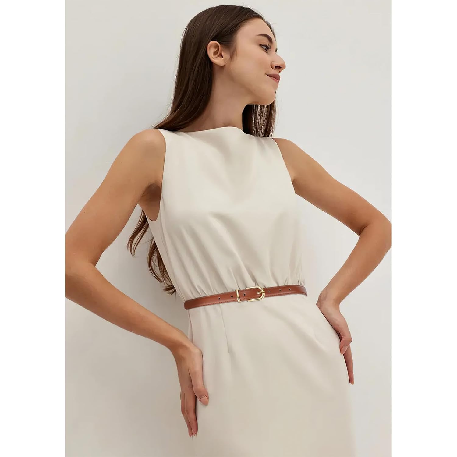 JASGOOD Womens Skinny Leather Belt Ladies Thin Faux Leather Belt with Gold/Silver Buckle for Jeans Dress Pants