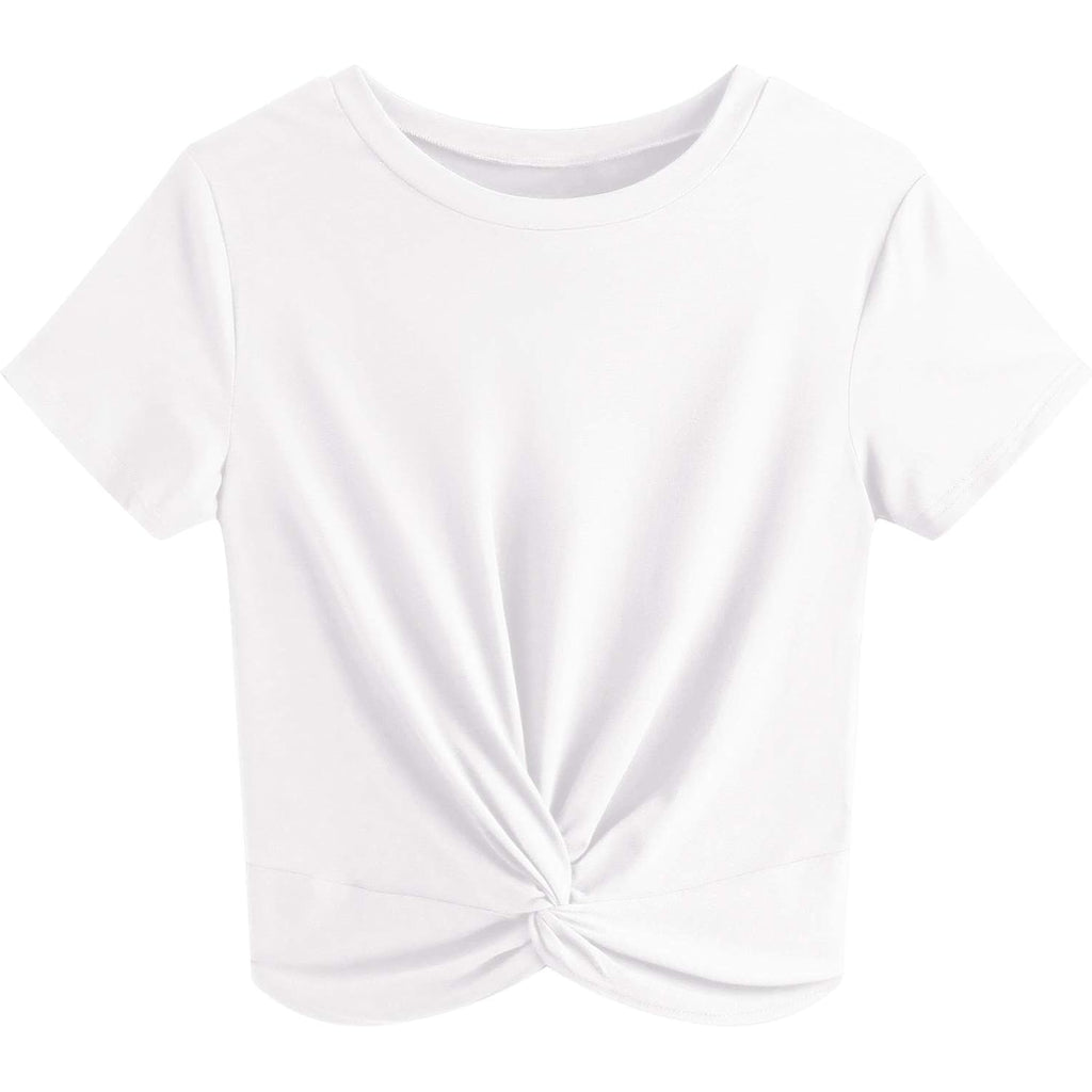 JINKESI Women's Summer Causal Short Sleeve Blouse Round Neck Crop Tops Twist Front Tee T-Shirt