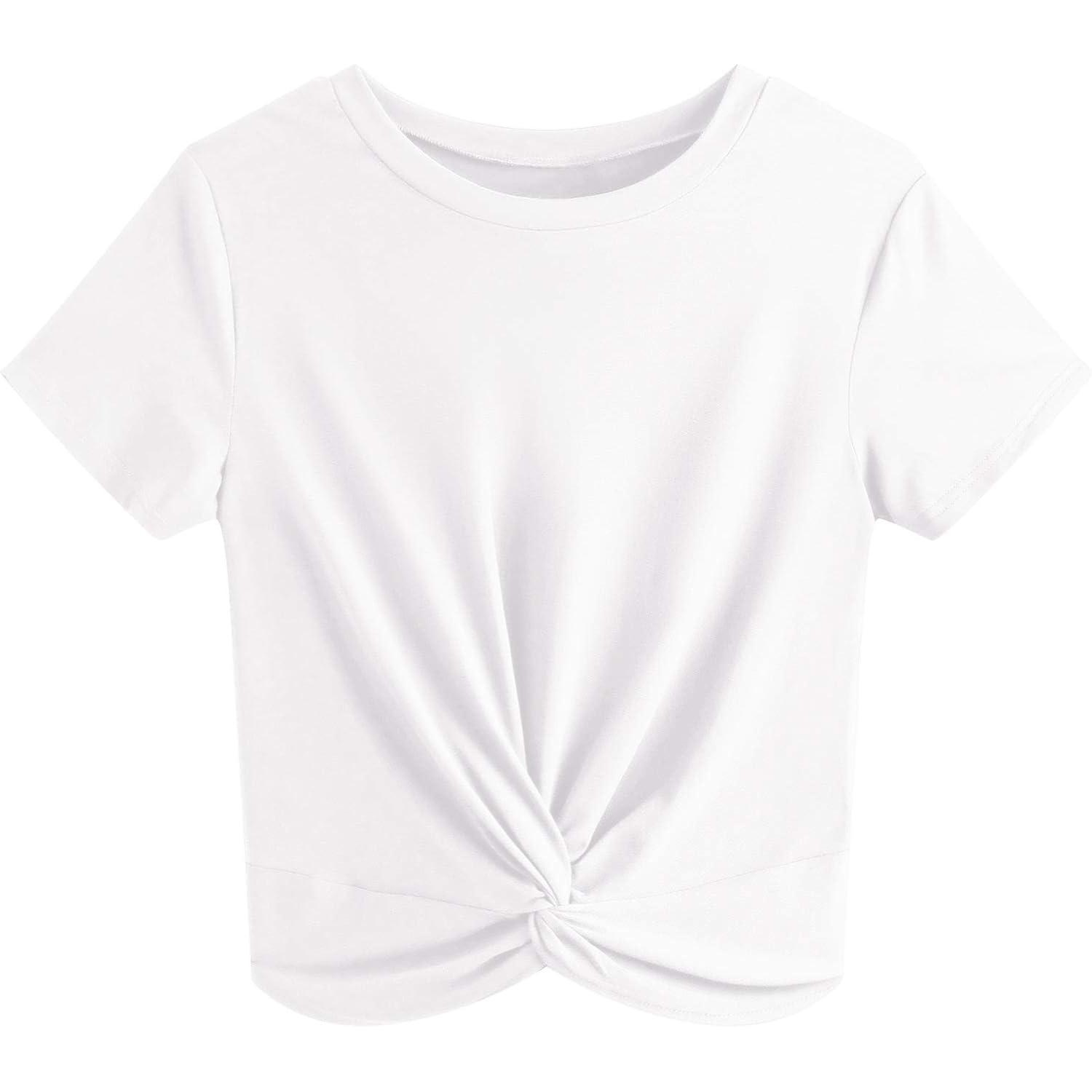 JINKESI Women's Summer Causal Short Sleeve Blouse Round Neck Crop Tops Twist Front Tee T-Shirt