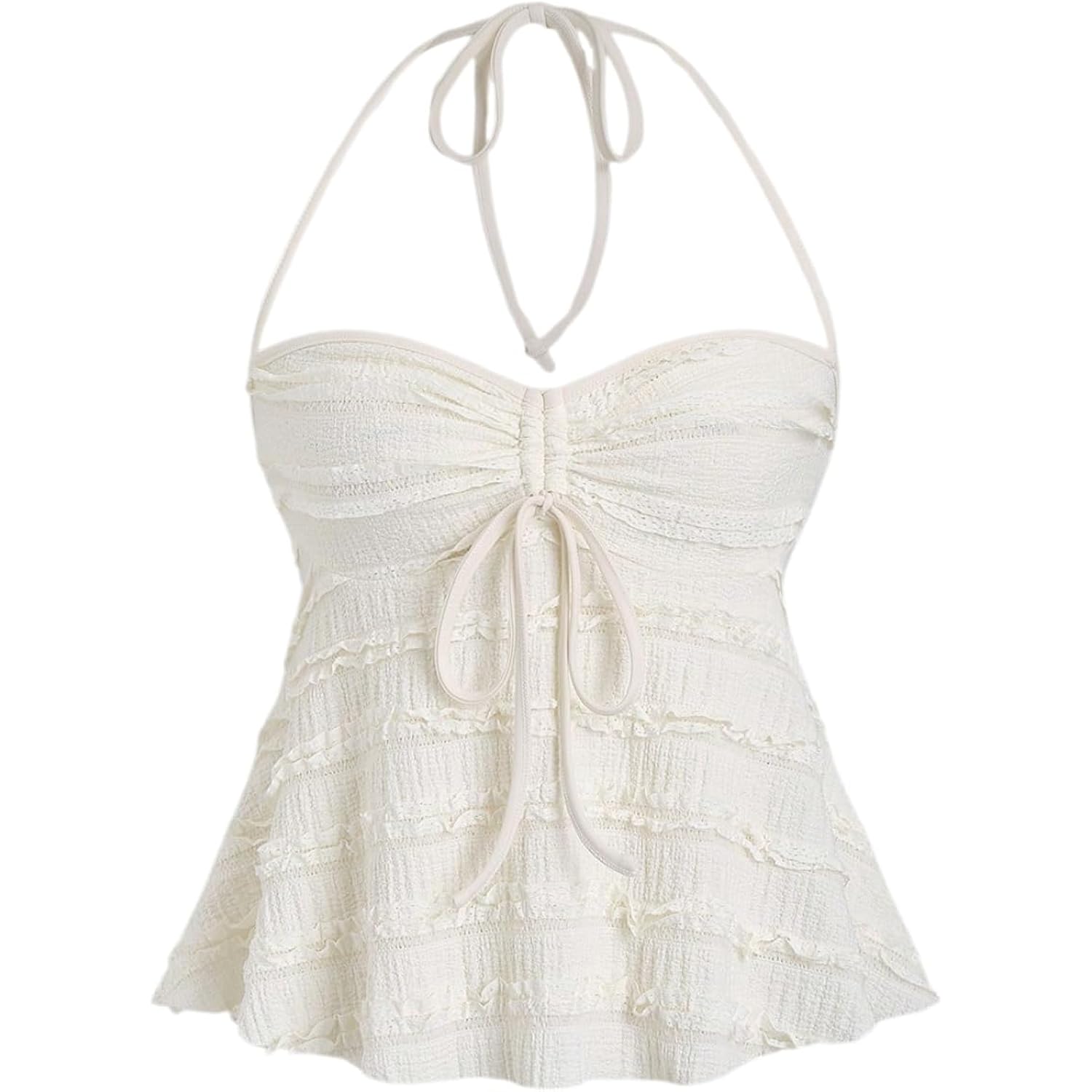 SOLY HUX Women's Peplum Halter Crop Tops Y2K Drawstring Tie Ruched Dressy Casual Spaghetti Strap Cami Top