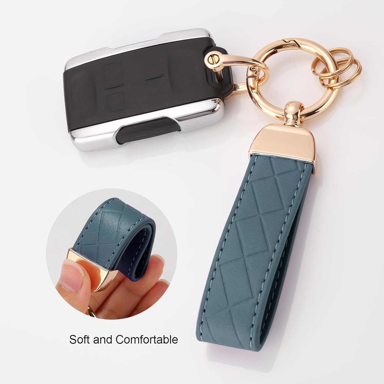 2 Pack Leather Keychains, Car Key chains for women men, Key Fob Holder with Keyrings, Anti-Lost D-Ring